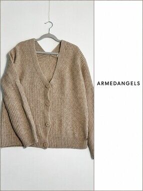 ARMEDANGELS Beige Chunky Rib Knit Button Cardigan Sweater Size S